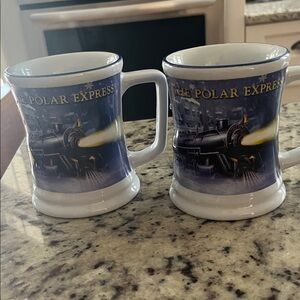 Polar Express Train Design Mug Set - Blue and White